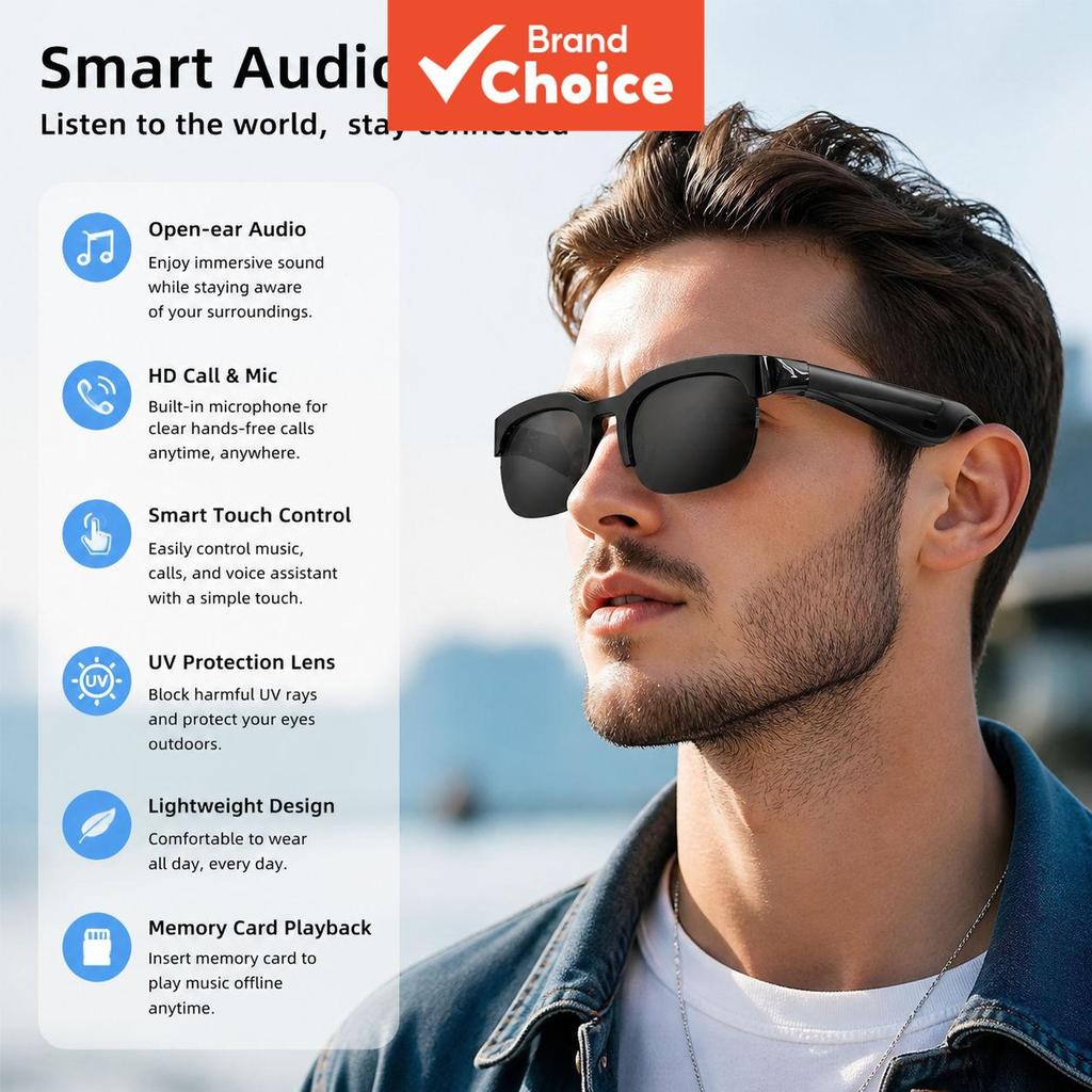 Óculos Inteligentes Edição Básica: Fones de Ouvido Bluetooth Esportivos ao Ar Livre, Tecnologia Preta, Anti-toque,