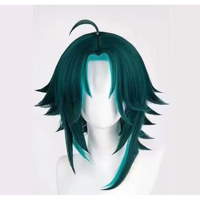 Peruca verde do personagem XIAO do jogo Genshin Impact, peruca para cosplay.