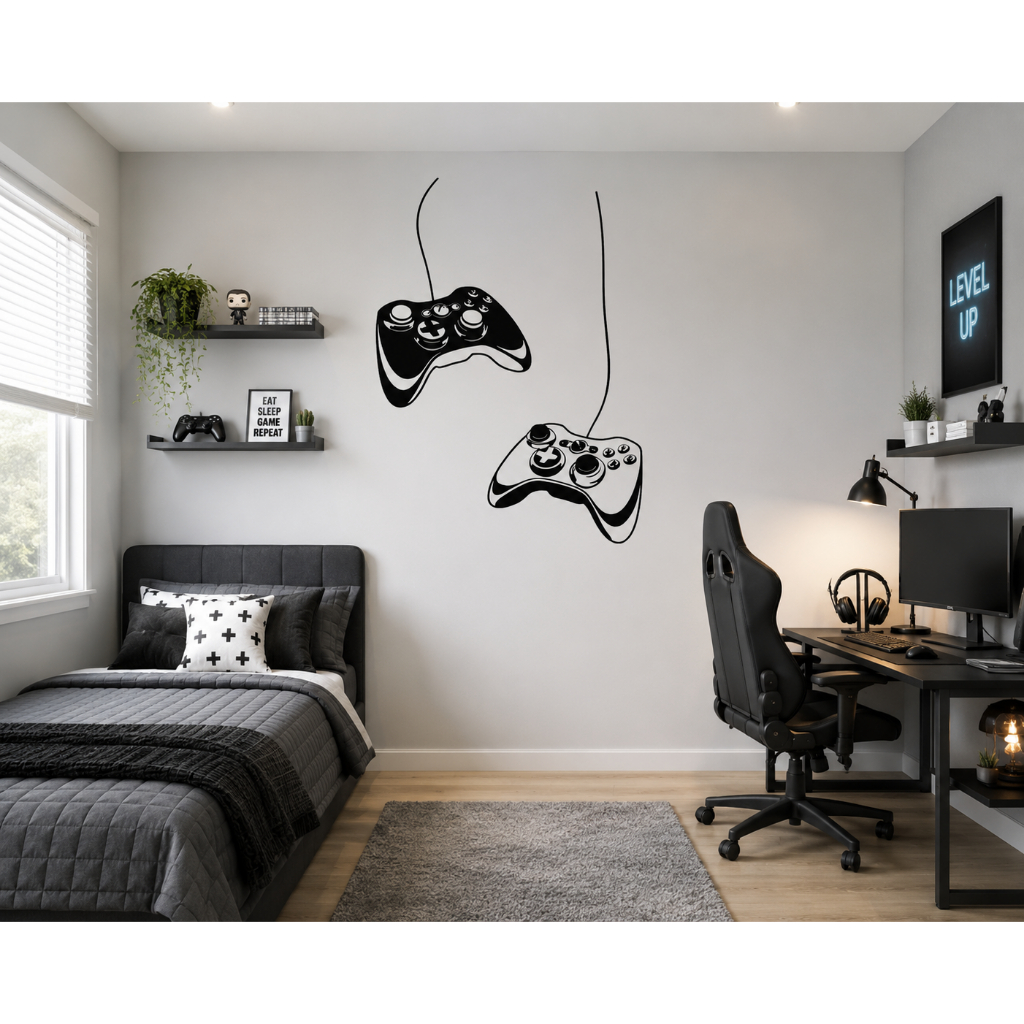 Adesivo de Parede Gamer - Controles de Vídeo Game Papel de Parede Auto Colante Decalque