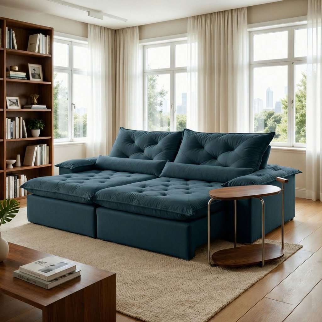 Sofá Retrátil e Reclinável 2 Lugares 220cm Diamond Super Pillow Azul Veludo Marinho Veludo Azul Marinho