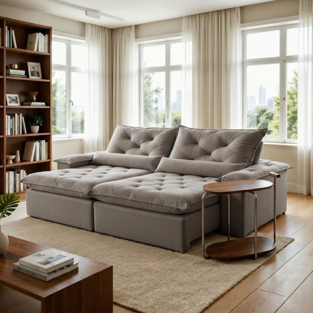 Sofá Retrátil e Reclinável 2 Lugares 220cm Diamond Super Pillow Veludo Cinza Veludo Cinza