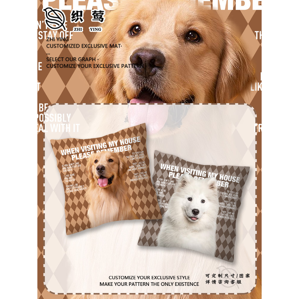 Golden Retriever Samo Corgi Pet Shop Dog Diamond Check Costura Estilo Travesseiro Sofá Travesseiro Lombar de Escritório