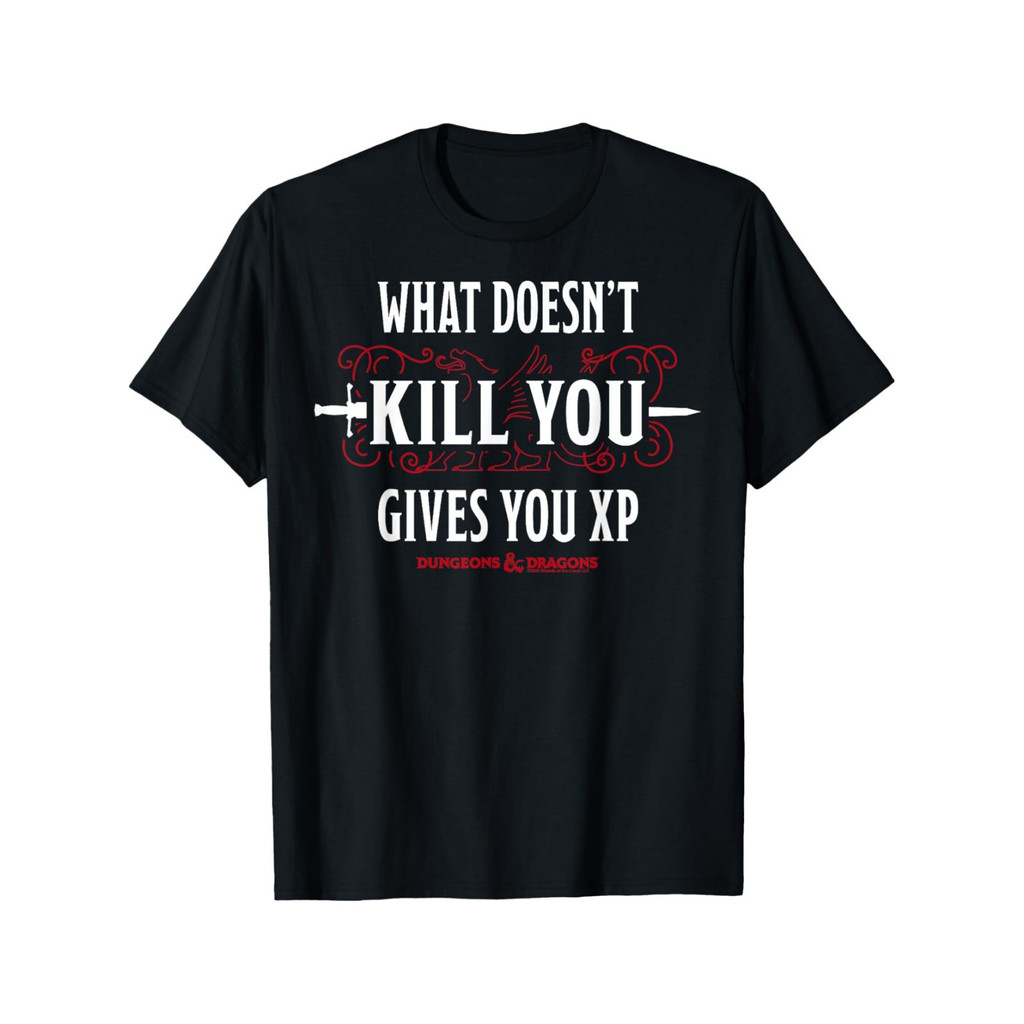 Camiseta Masculina Plus Size Dungeons Dragons What Doesnt Kill You Gives You XP Graphic Gaming Casual Confortável