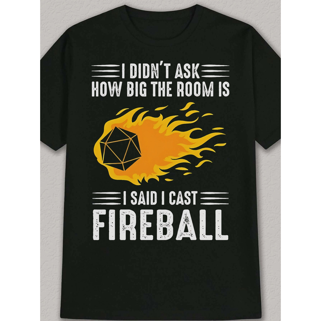 Camiseta Masculina I Cast Fireball D&D Fantasy Gaming Design Estampada Confortável Divertida Estilosa Casual