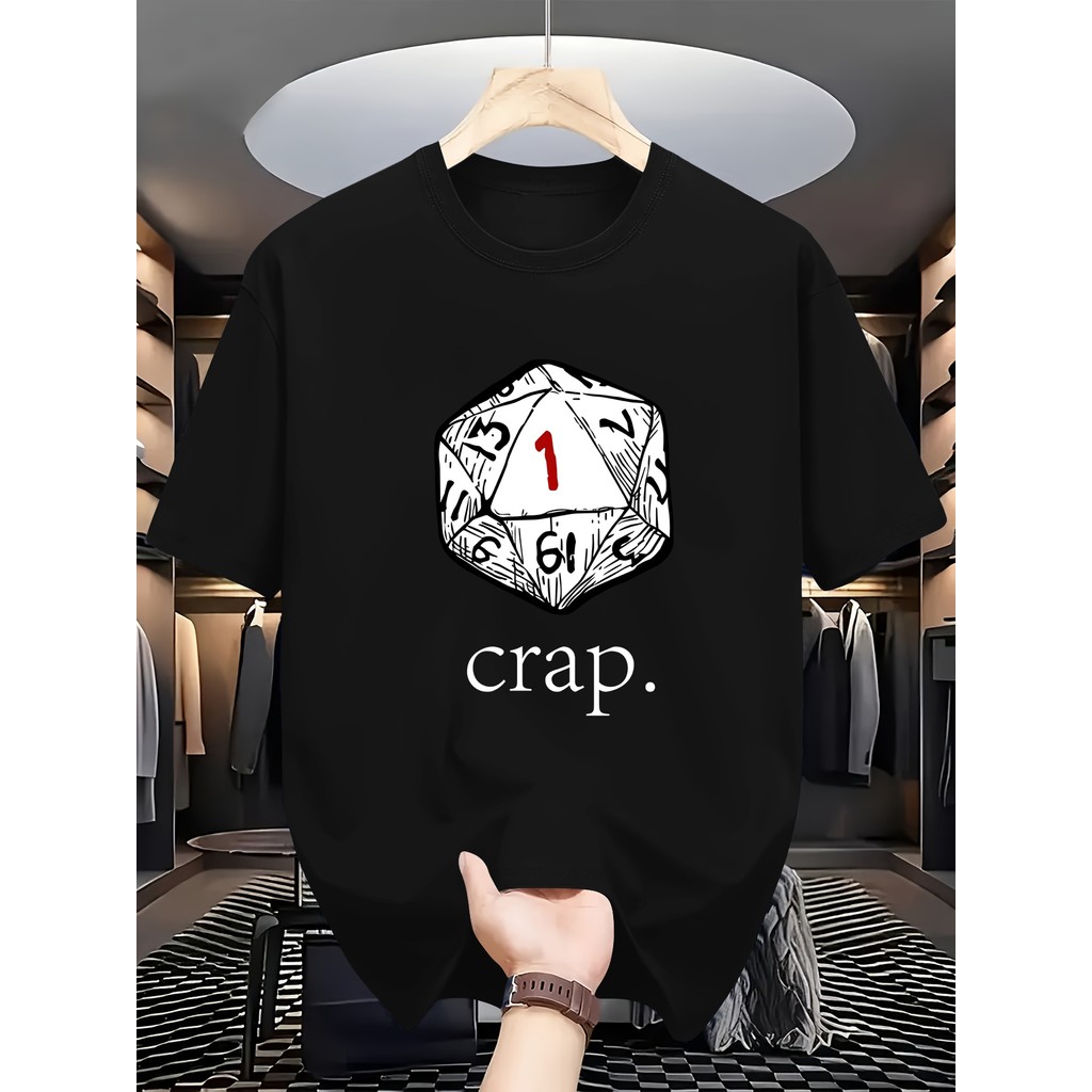 Camiseta Masculina D20 Dice Crap Humor Print Gaming RPG Estampada Confortável Divertida Estilosa Casual