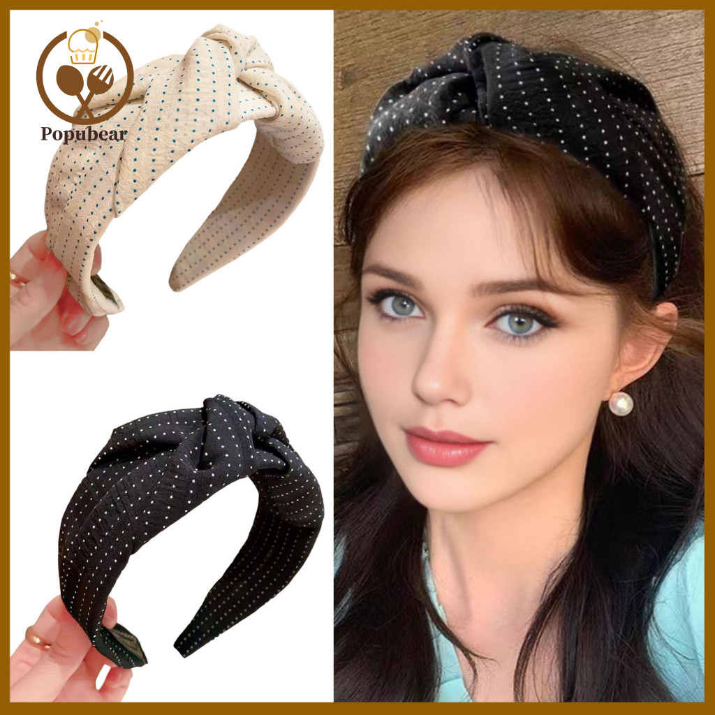 Head Shaping Band Leisure Headband Women’s Dot Print Knotted Wide Brim Hair Hoop with Sponge Padding – Comfortable A