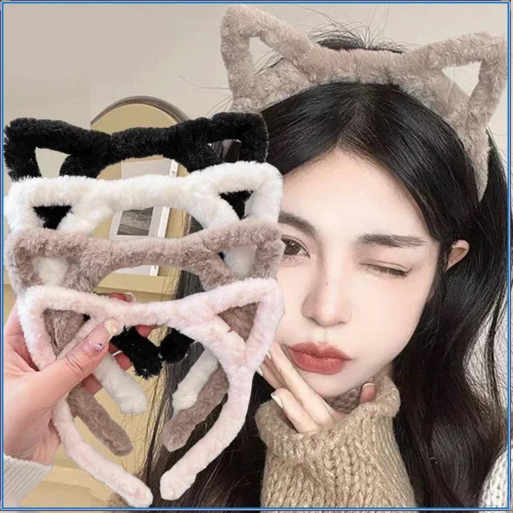 Tiara De Orelha De Gato , Faixa De Cabelo De Pelúcia De Desenho Animado De Cor Sólida , Doce Portátil Leve E Bonito Head