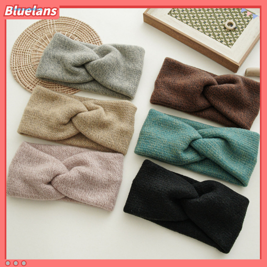 Wool Knitted Headband Soft Cable Knit Head Wrap Retro Wide for Women – Warm Yarn Turban Stretchy Hair for Winter Yoga
