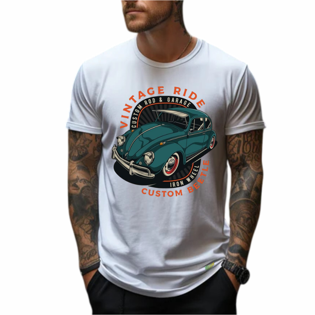 [Camiseta Premium em Algodão Puro]GXG ´camiseta fusca vintage ride custom beetle garage tshirt algodão premium