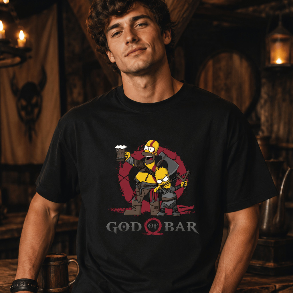 Camiseta Masculina God Of Bar Viking Gamer Geek Humor Bar Divertida Aventura Cartoon Em Algodão 100%