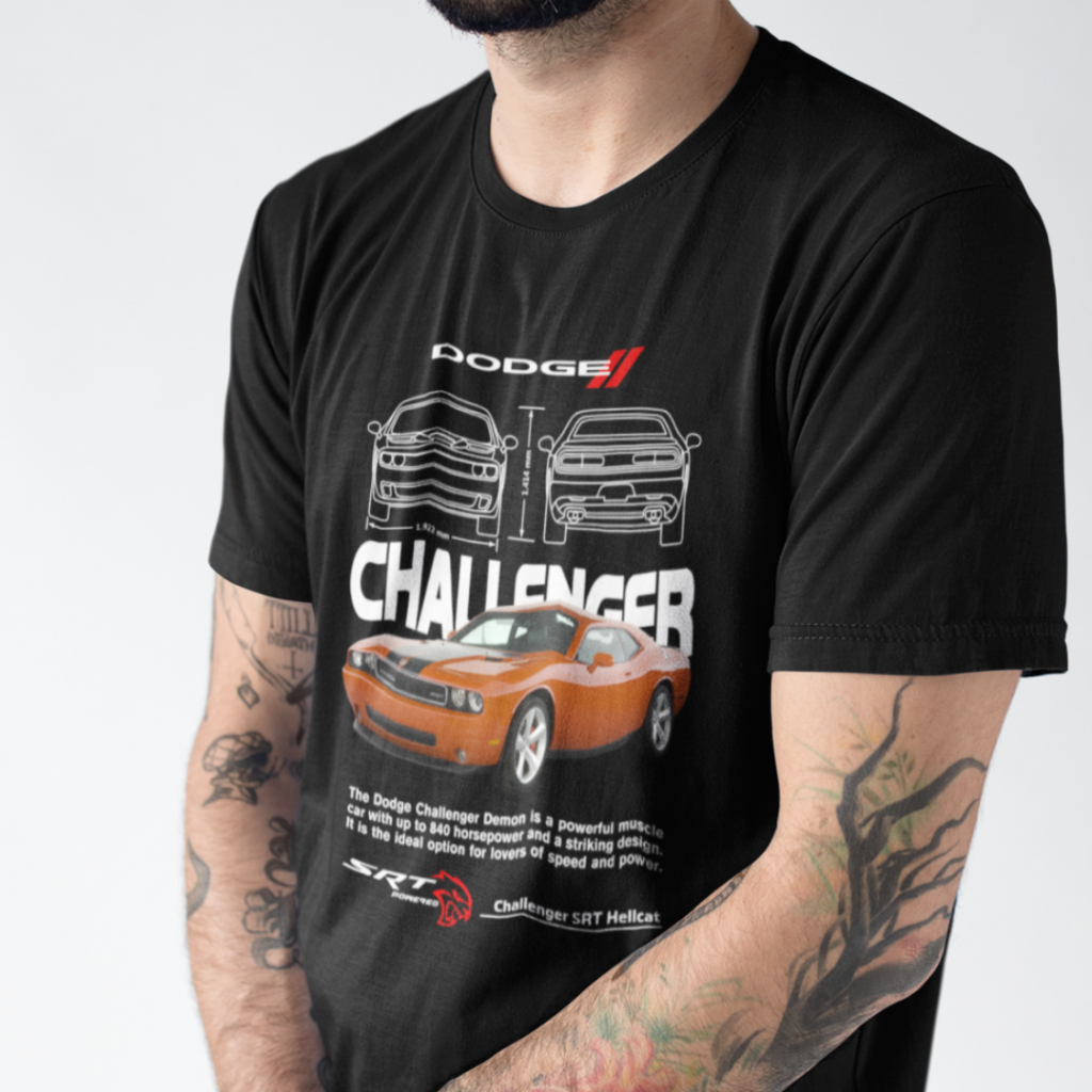 Tshirt Masculina Dodge Challenger Estilo Retrô Muscle Car Estampada Look Descolado Automotivo