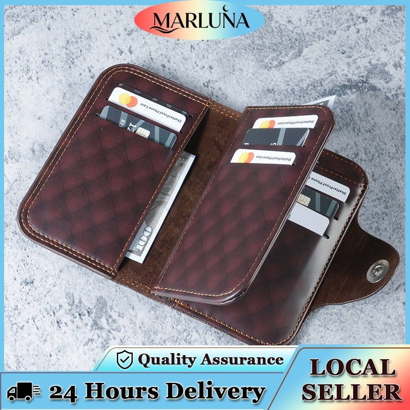 MARLUNA carteira curta masculina de negócios Retro couro Multi-cartão zíper carteira masculina Horizontal titular do car