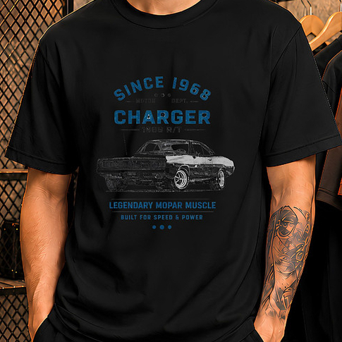 Camiseta Masculina Carro Clássico Estampada Retrô 1968 Muscle Car 100% Algodão Dia a Dia Rolê
