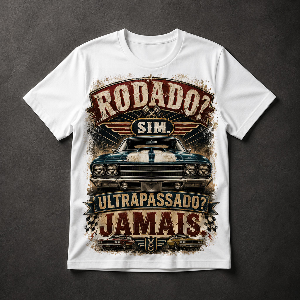 Camiseta Rodado Sim Ultrapassado Jamais Muscle Car Clássico Vintage Retrô V8