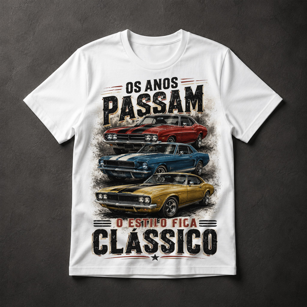 Camiseta Muscle Car Clássico Os Anos Passam Estilo Fica Vintage Retrô Masculina