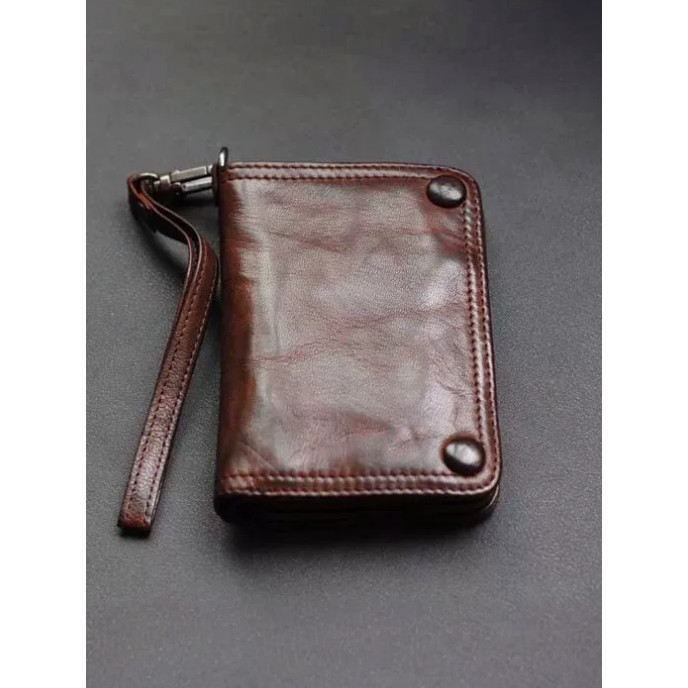 Carteira de pele de cordeiro masculina Retro europeu americano comércio exterior estilo passarela plissado juventude car