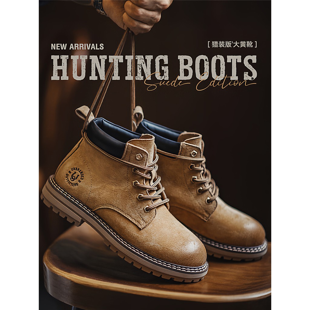 Botas de ruibarbo modernas outono 2025 novo estilo masculino Casual Mid-Top Martin botas ao ar livre americano Retro car