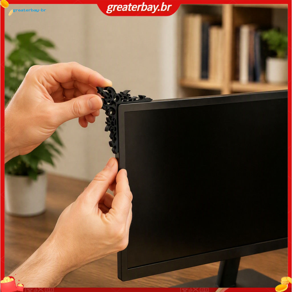 2pcs 3d Printed Monitor Corner Ornaments Retro Carved Screen Trim Halloween Gaming Room Desktop Decoration Unique Pc Acc