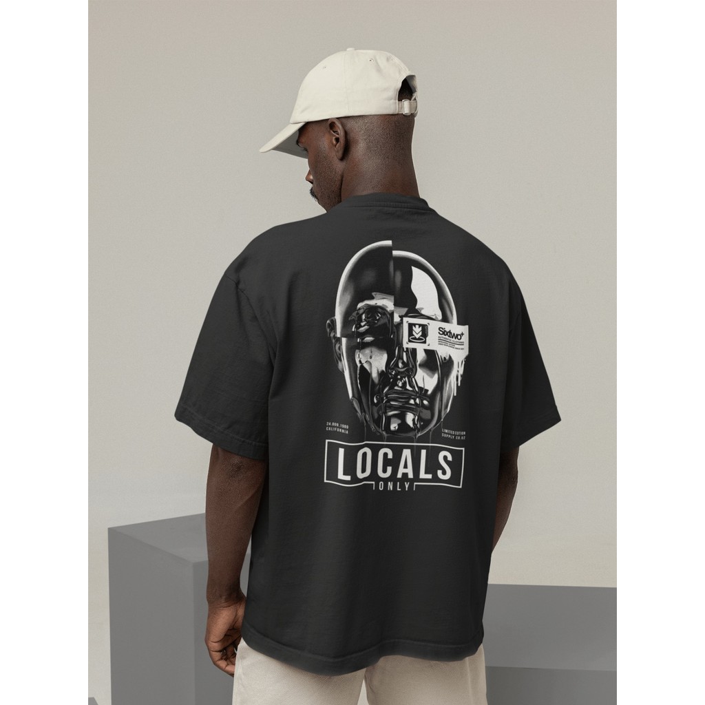 Camiseta Oversized Gola Alta Streetwear Masculino e Feminino 100% Algodão  Preto e Off Whte Estampado - LOCALS ONLY