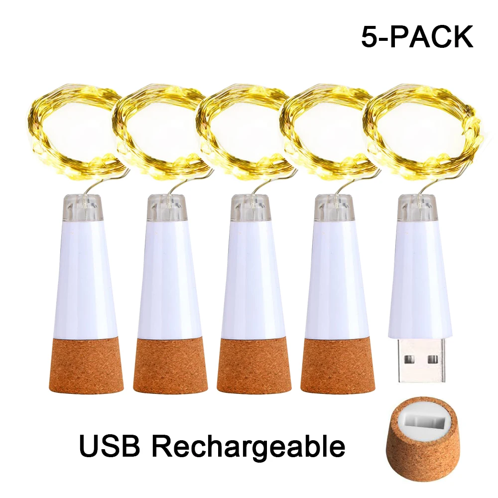 2m 20 LED Cork Bottle Fairy Light USB Rechargeable Indoor Decoration String Lamp for Bar Bedroom Home Party Wedding Christmas