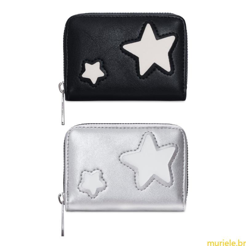 Carteira Compacta Mur Stylish Star Pattern Espaçosa Porta-Cartões Couro PU Moedas Para Viagens E Uso Diário