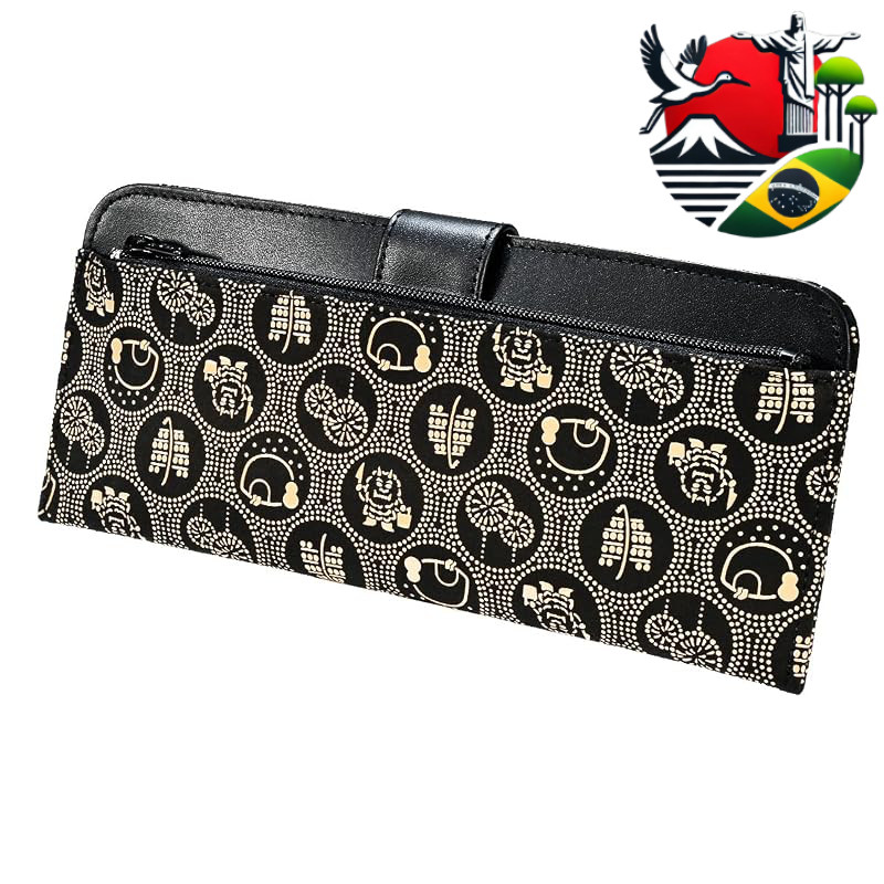 [Inden-ya] Inden Slim Long Wallet L, Deerskin, Black/White Lacquer, Akita-only Pattern, 2107-11-AKT