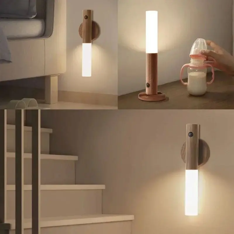 E9 Motion Sensor LED Night Light Rechargeable Magnetic Wall Mounted Induction Light Wardrobe Light Bedroom and Home Desk Lamp