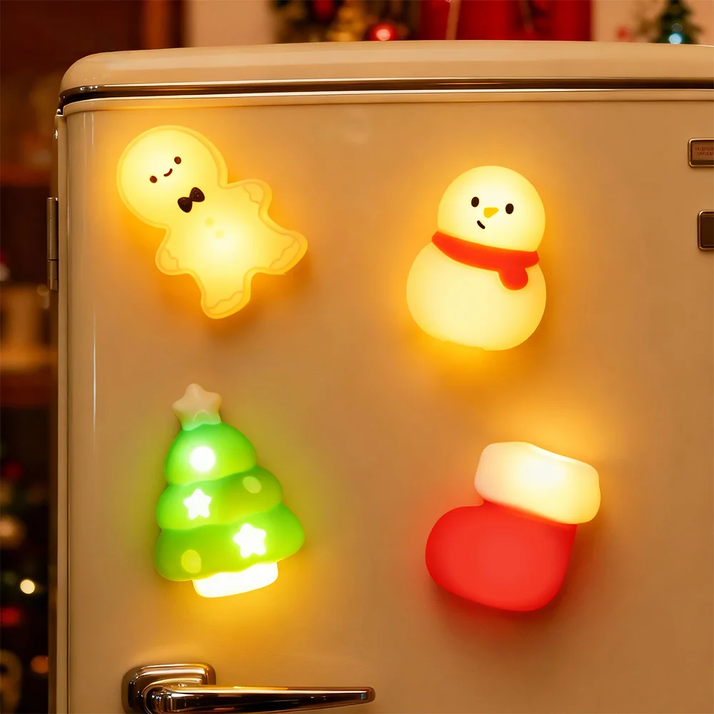 4pcs Magnetic Fridge Sticker Night Light Refrigerator Magnet Home Room Decoration Nightlight Xmas Birthday Gifts Box for Friends