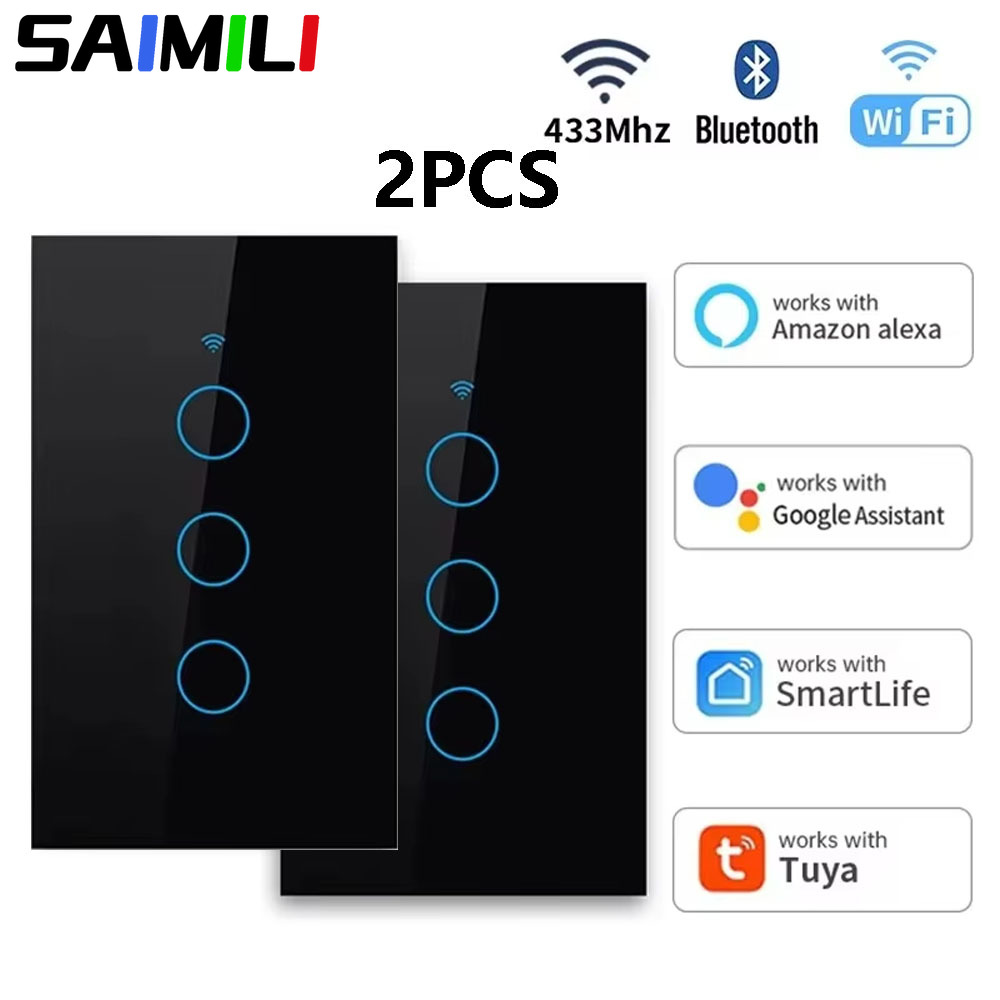 SAIMILI Para Tuya WiFi Interruptor de Parede Touch Inteligente Zero Fire Universal 3 Combinações Compatível com Works