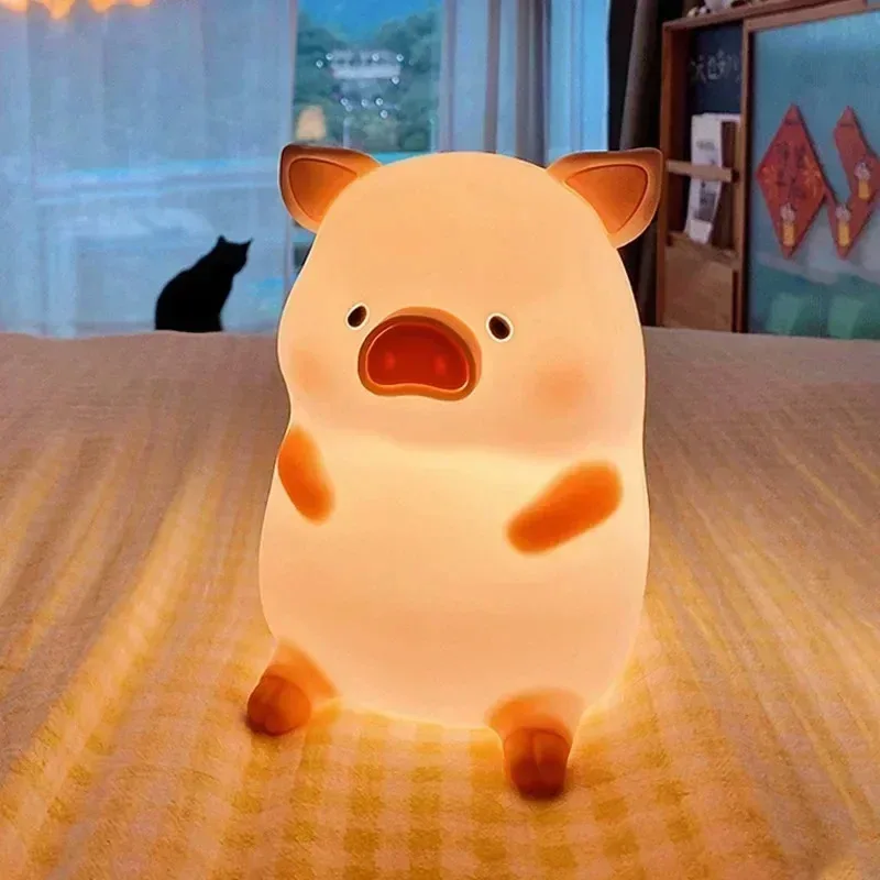 Beside Table Gift for Room Decoration Home LED Silicone Mood Light Lulu Pig Touch Sensor Night Light USB Rechargeable Night Lamp