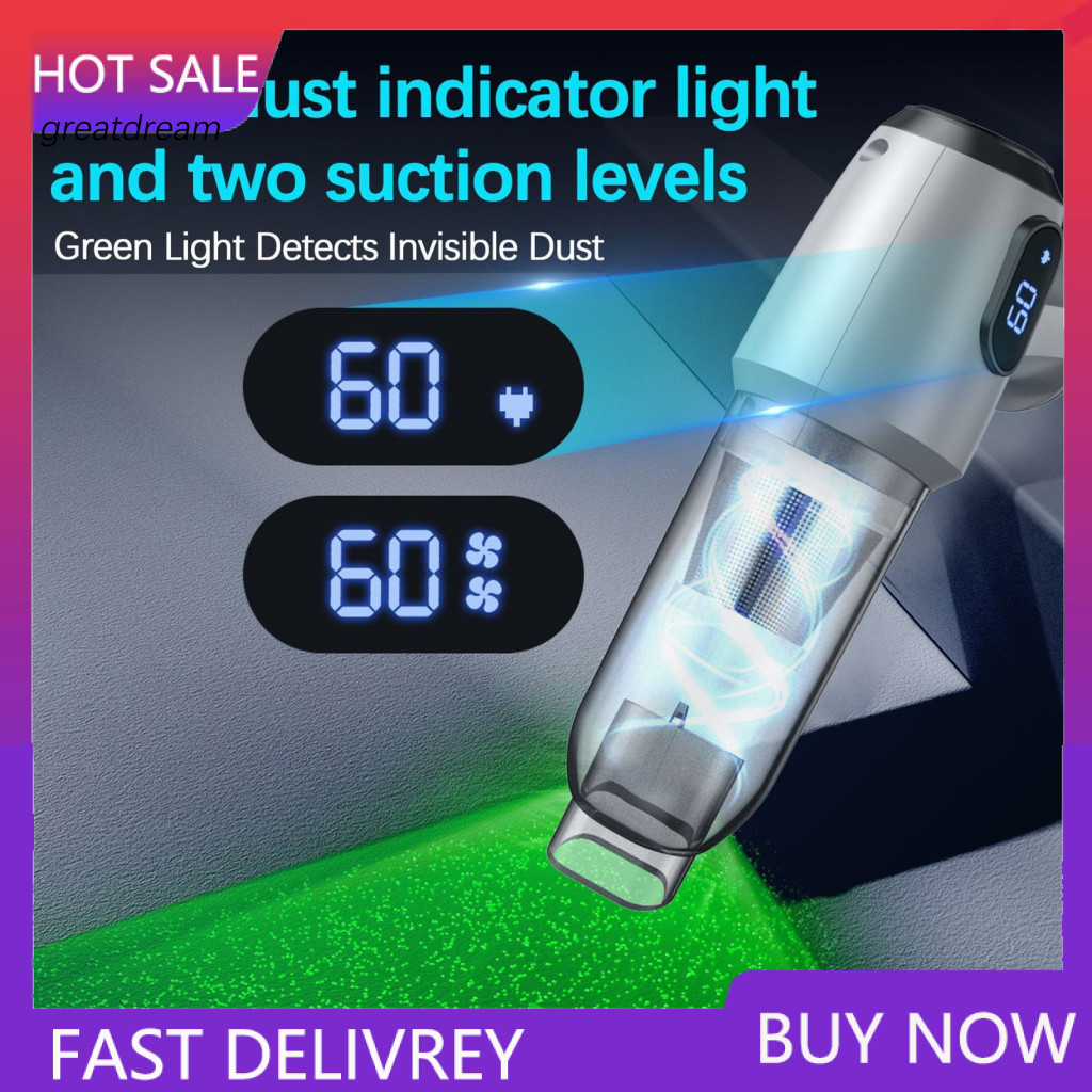 Car Cleaner Dust Blower Portable 3-in-1 Vacuum with Inflator Adjustable Suction – Wireless Green Light Indicator Perfe