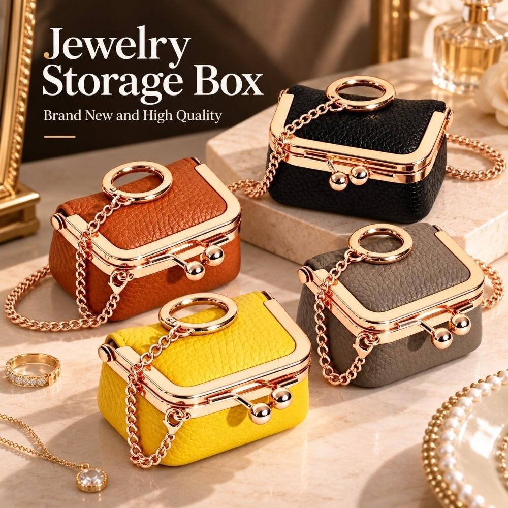 Caixa De Armazenamento De Jóias , Mini Bolsa Quadrada Multifuncional Kiss Lock , De Moedas De Cor Sólida De Couro Femini
