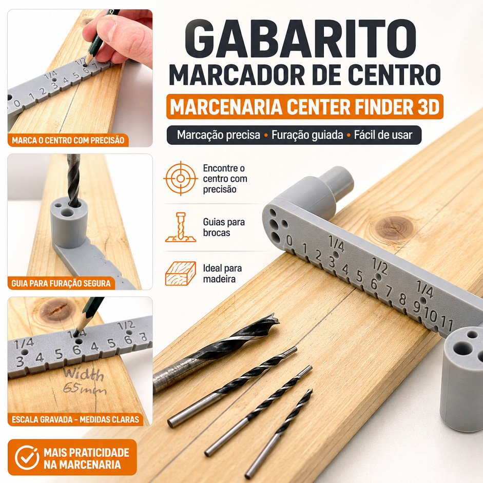 Gabarito Marcador de Centro para Marcenaria | Center Finder 3D