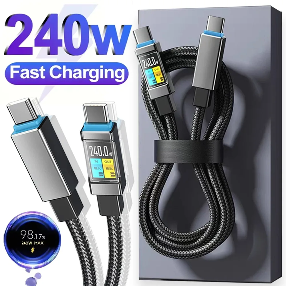 240W E-marker Chip Braided Bold USB C To Type C Safety Fast Charging Cable for iPhone 17 16 15 Pro Max Xiaomi Samsung S24 S25