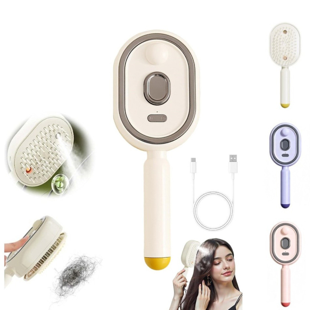 Electric Spray Massage Hairbrush, USB Charging Scalp Massager Comb, Self-Cleaning Air Cushion Detangler Brush