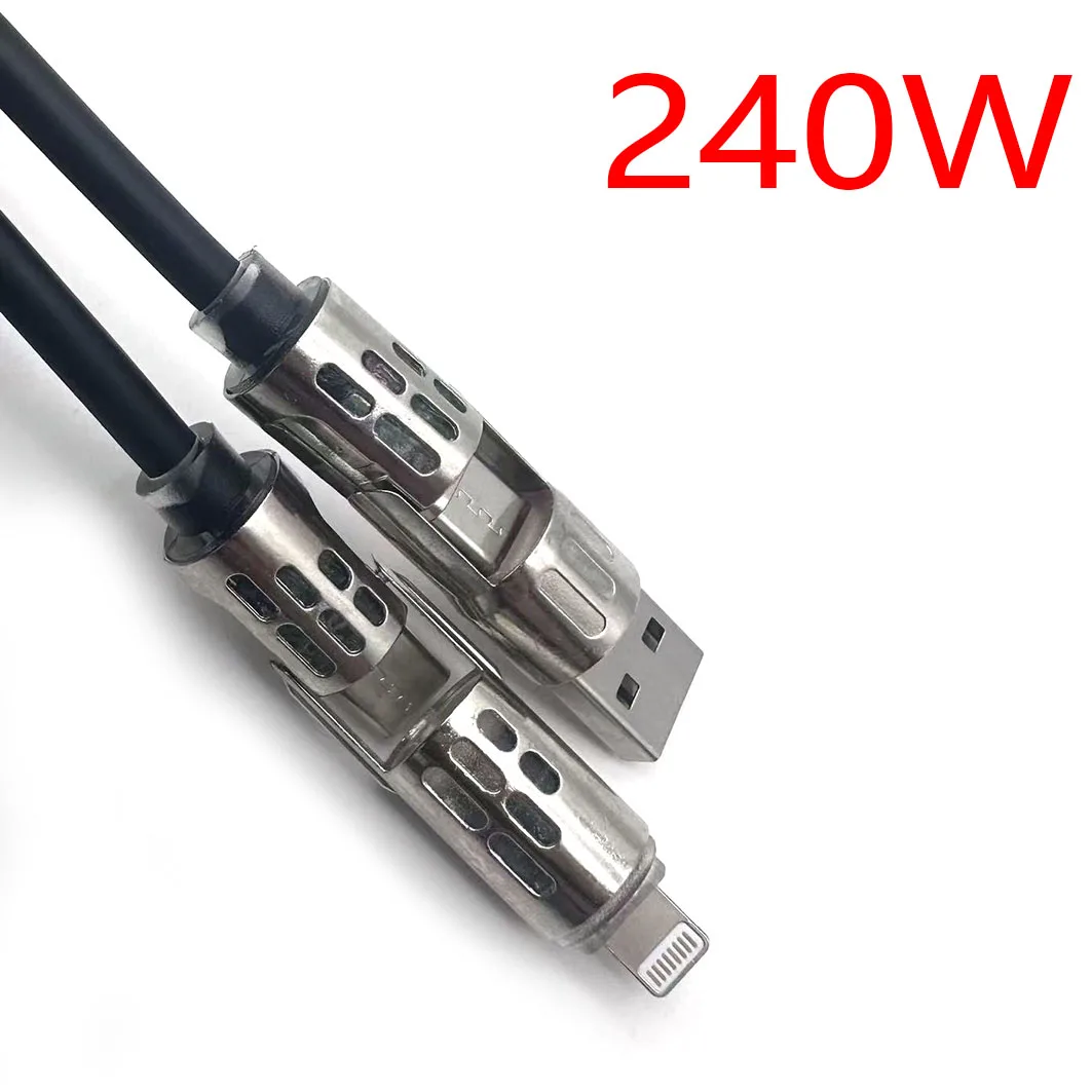 4 in 1 240W Super Fast Charge USB Type C Liquid Silicone Aluminum Alloy Data Cable For iPhone Huawei Samsung Xiaomi