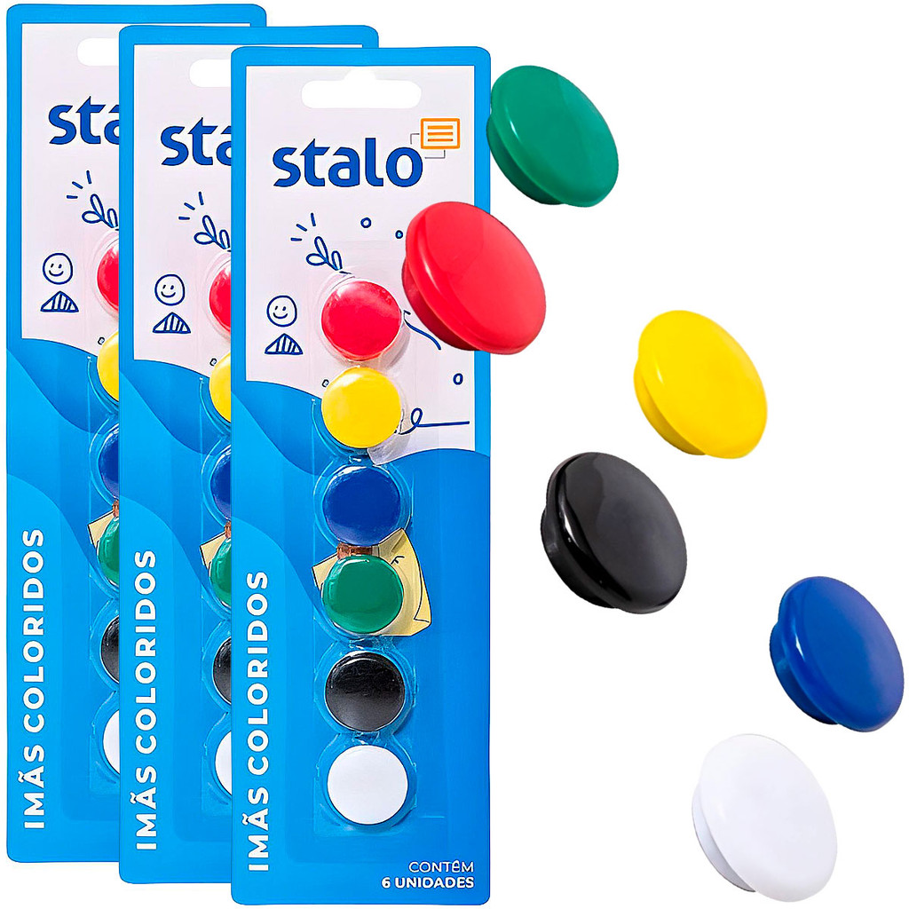 Kit 18 Ímãs 20mm Coloridos Stalo para Quadro Branco e Geladeira