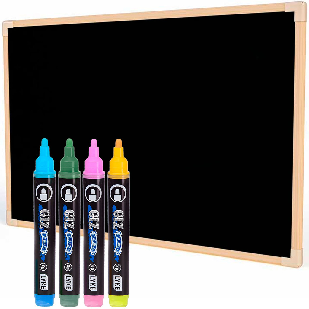 Lousa Negra 100x70cm Pinus Neo Escolar com 4 Giz Líquido Colorido