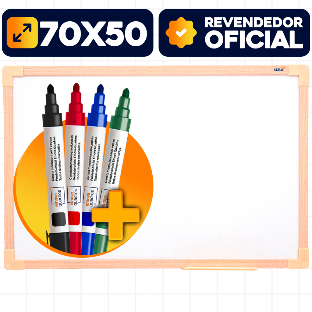 Lousa Branca 70x50cm Madeira Soft Kit 4 Canetas Marcador Escritório