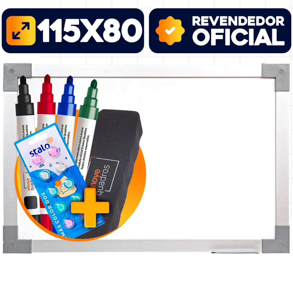 Quadro Branco Magnético 120x90cm Painel de Fotos Alumínio Soft com Imãs