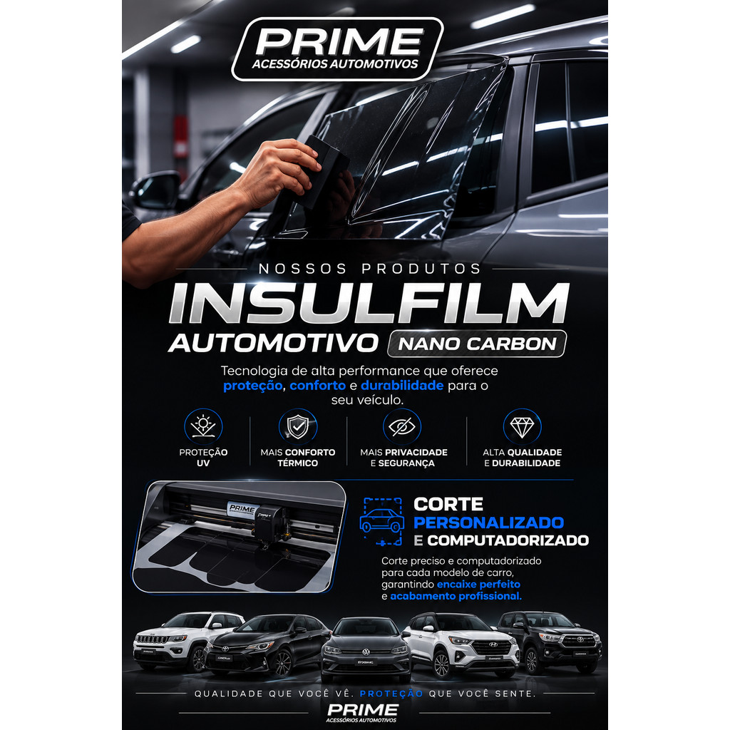 Película Insulfilm Automotiva Pronta para Aplicação com Controle Solar e Bloqueio G5 G20 G35