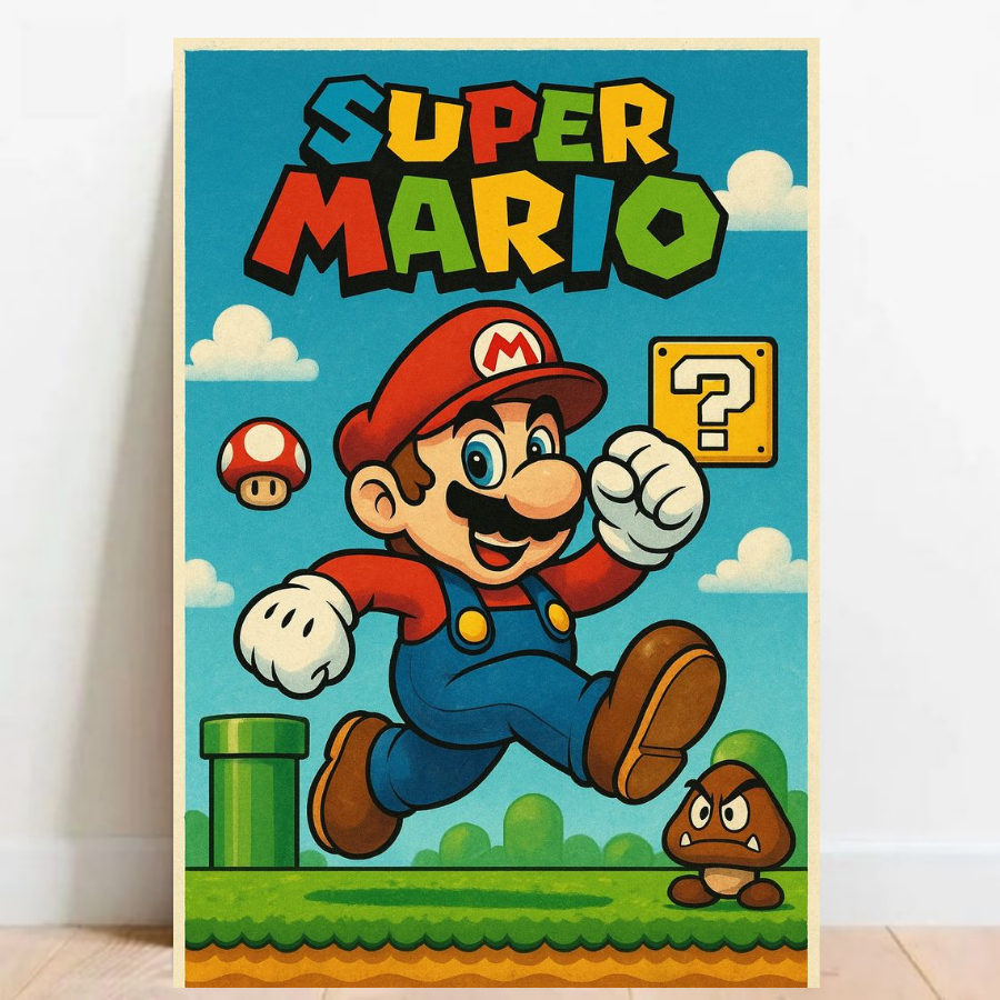 Quadro Gamer Placa decorativa Super Mario World video games sem moldura a2 010