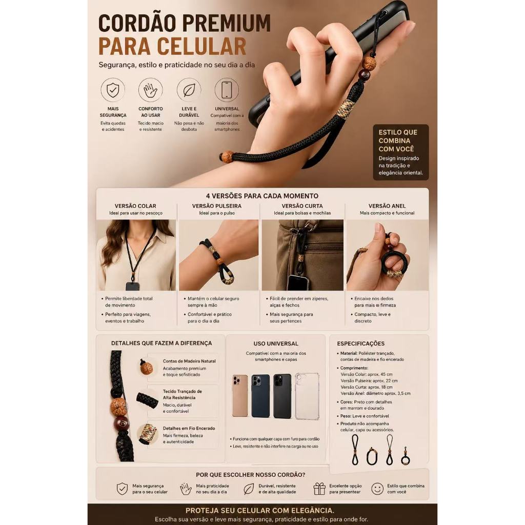 As alças de celular trançadas à mão são perfeitas para fazer chaveiros, bolsas, capas de celular ou colares, permitindo