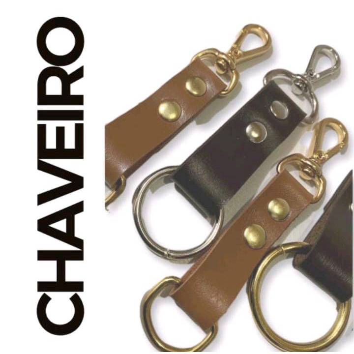 2 Chaveiro feito em couro com mosquetão e argola Premium para chave em geral