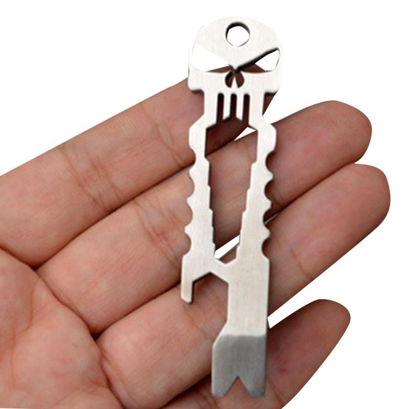 Abridor de Garrafas Caveira EDC The Punisher Aço Inoxidável Multifuncional Chaveiro Sobrevivência