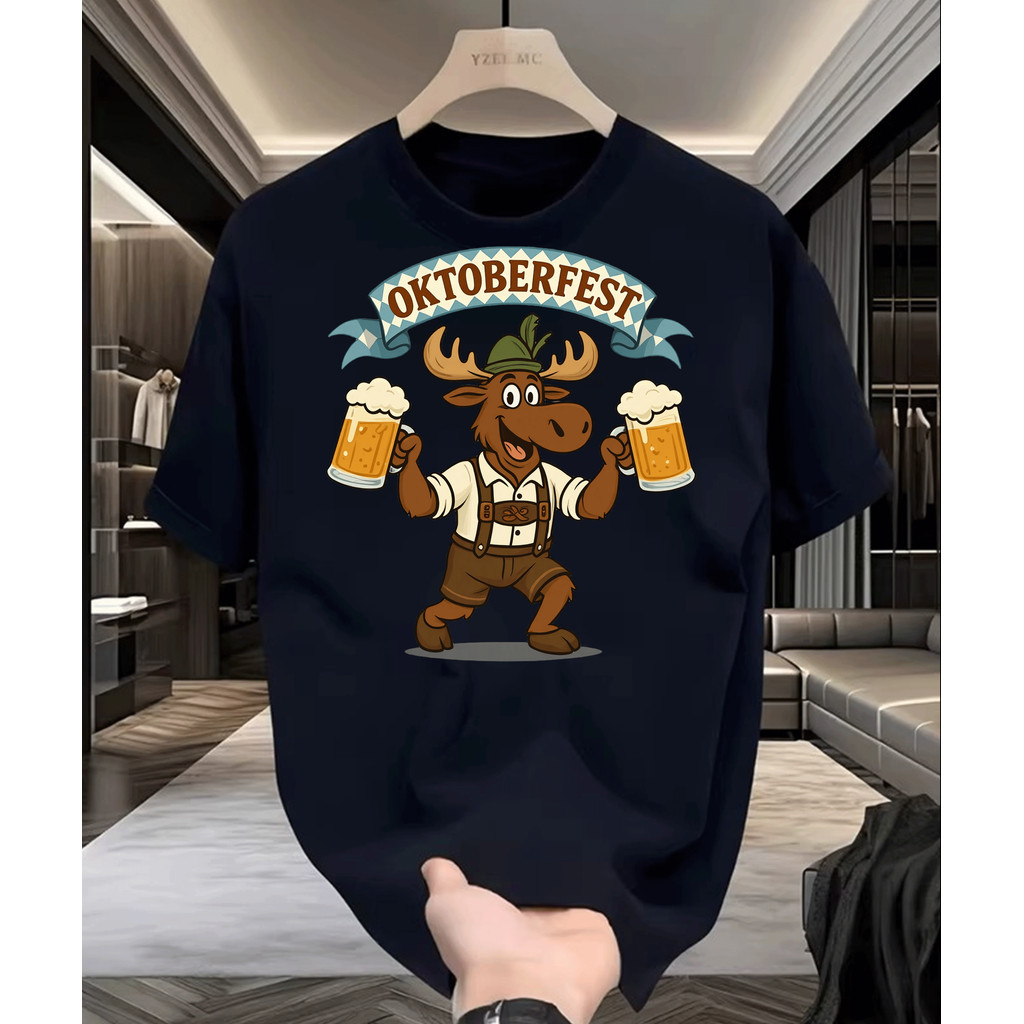 Camiseta Feminina Estampa de Moose Oktoberfest Fofa Moderna Elegante Moda Feminina Casual