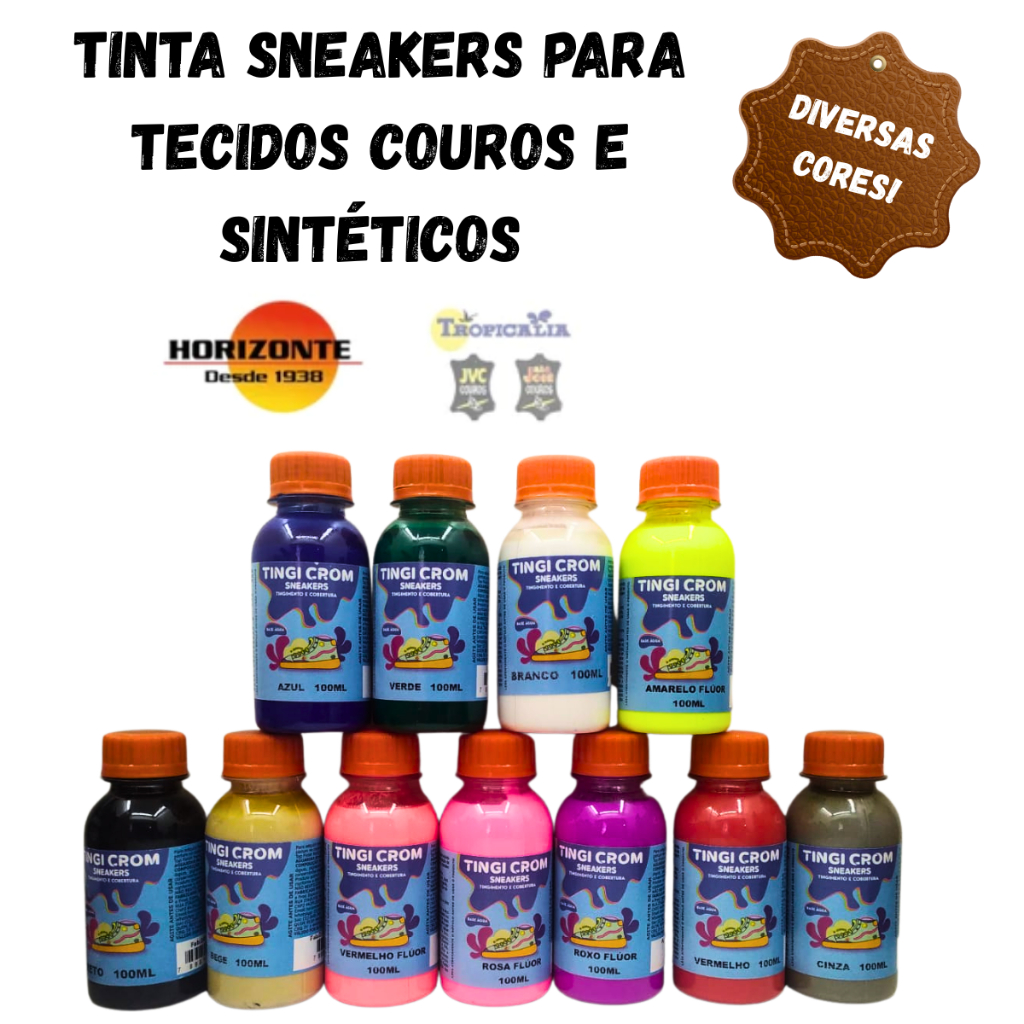 TINGICROM SNEAKER 100ML base agua para couro,sintético,tecido,borracha e plastico 100ml + pincel 714 condor 1/2