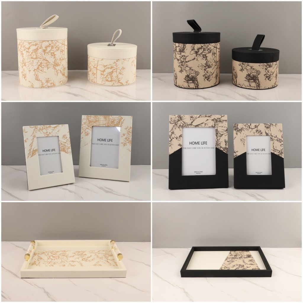 PU7R Modern minimalist high-end leather photo frame storage box desktop ornament for living room, bedroom, and closet ho