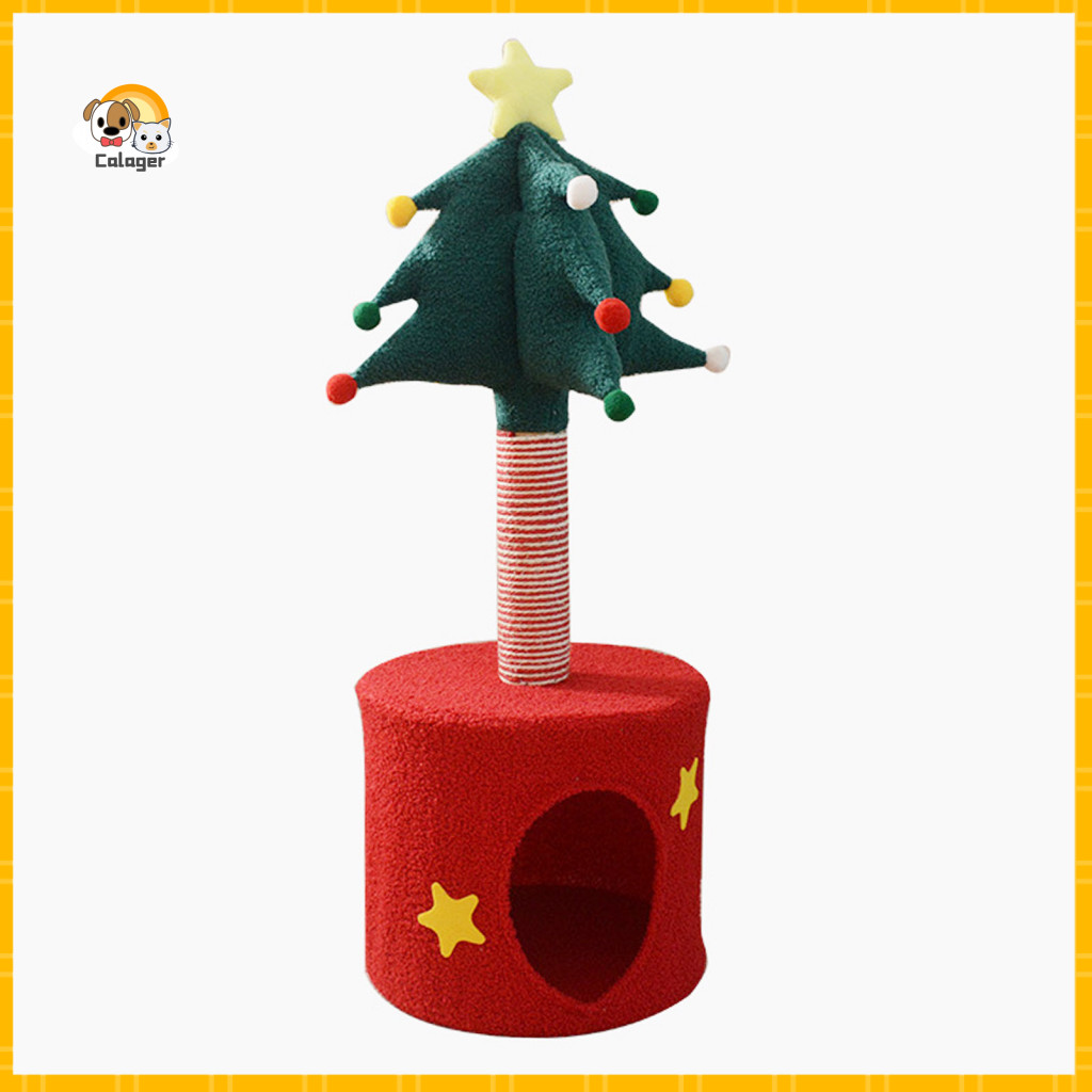 Cat Scratching Post Christmas Tree Crawler Tower 2-in-1 with Cozy Cave Bed – Space-saving Furniture for Small for Sout