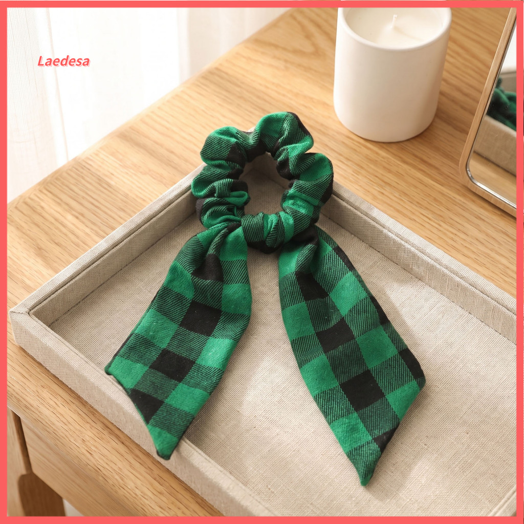 Soft Fabric Hair Ties Christmas Plaid Bow for Women Girls Elastic Green Checkered Scrunchies Festive Ponytail Holders Ho